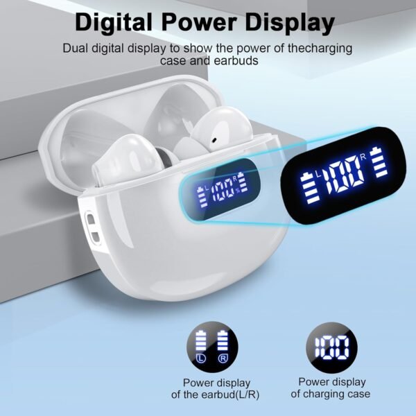 Wireless Earbuds, Bluetooth 5.3 Headphones LED Power Display, 2025 New Wireless Earphones, 4 ENC Noise Cancelling Mic, HiFi Stereo, 48H Playtime Mini Case IP7 Waterproof for Work & Play - Image 2