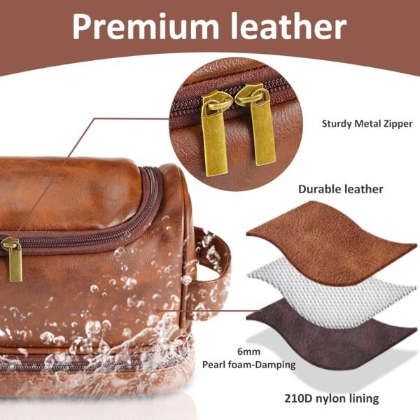 Toiletry Bag for Men, Large Leather Leather Shaving Kit, Travel Essentials Dopp kit, Gifts for Father, Dad, Boyfriend, Grandpa, Shaving Kit for Men Bag - Image 2
