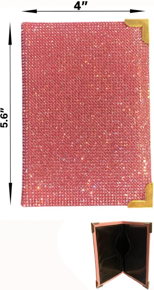 Diamond Bling Passport Cover with Metal Edge Protector, Vacation Essential, Wallet Organizer, Small Gift, Travel Accessories for Women and Men (Pink/Gold Edge) - Image 3