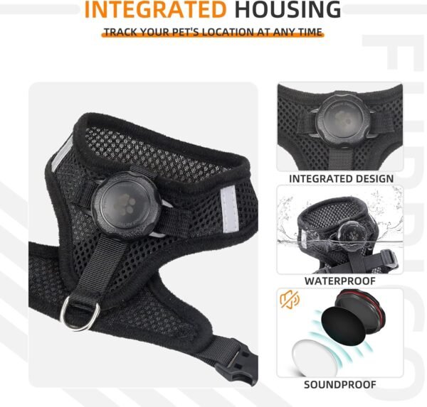 AirTag Cat Harness and Leash for Walking, Integrated Cat Vest with 100% Waterproof Air Tag Holder, Escape Proof Reflective Adjustable Vest Harnesses with Apple Air Tag Case for Cats, Kittens, Puppies - Image 3