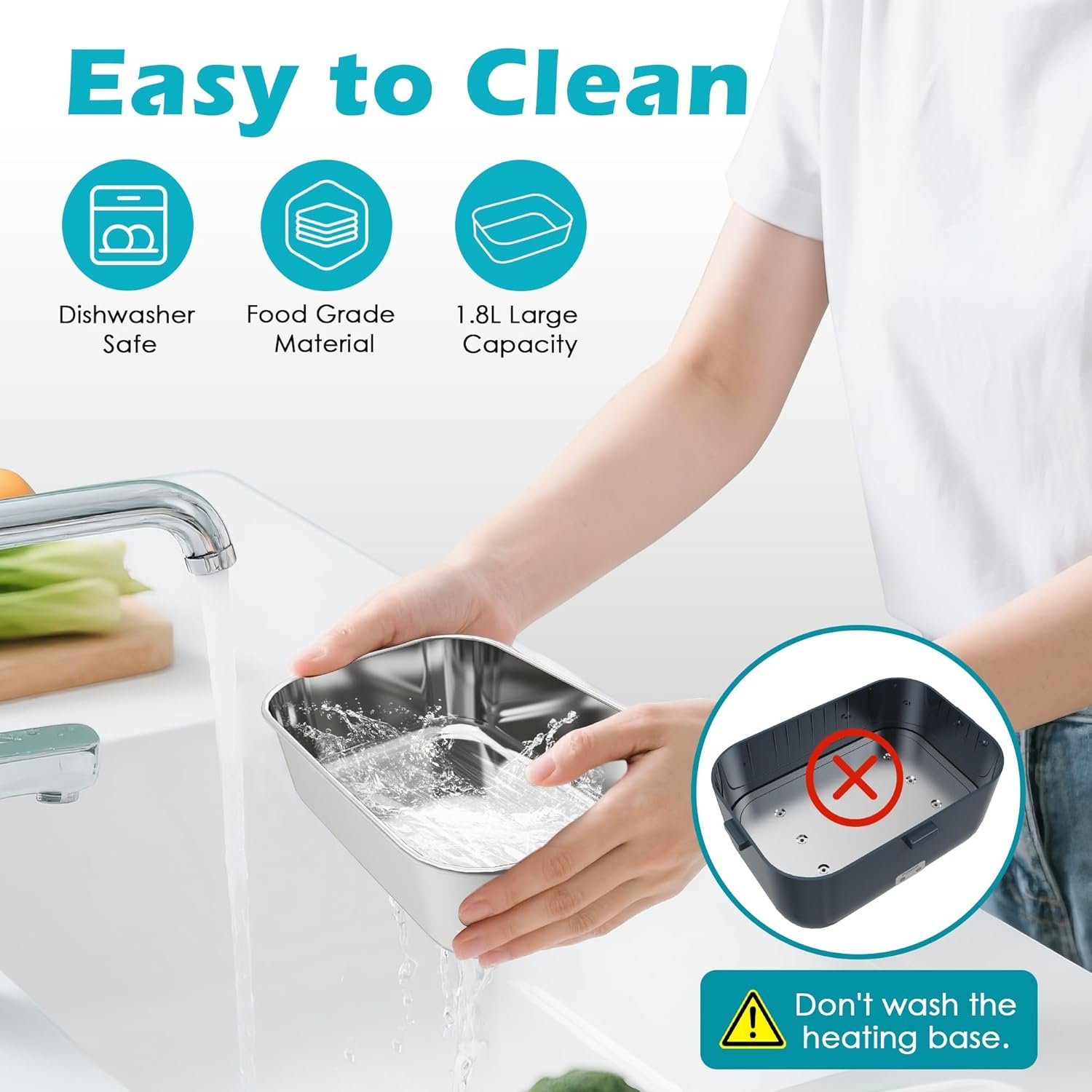 Electric-Lunch-Box-Heated-Food-Warmer 100W Heating Lunchbox for Adults 1.8L Portable Food Heater for Work/Car, 12V/24V/110-230V Lonchera Eléctrica Portátil with Fork Spoon (Gray+Blue) - Image 5