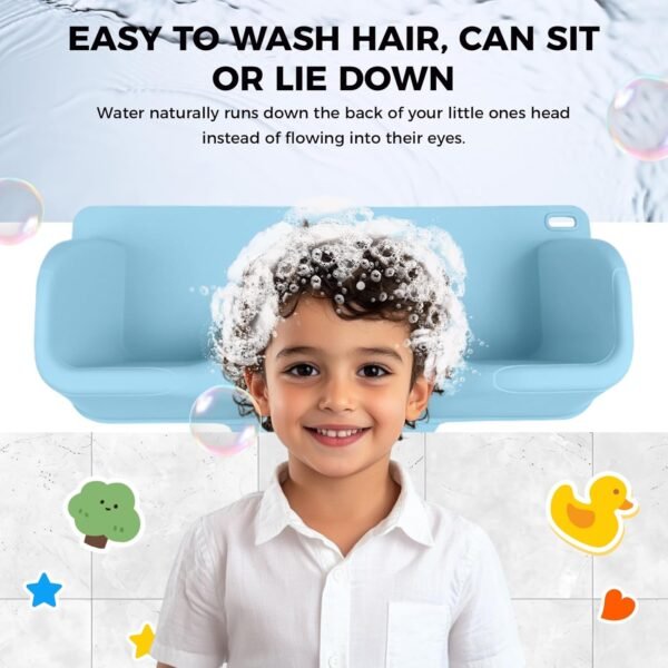 Portable Hair Wash Basin for Kids and Teens,Tear-Free Shampoo Bowl with Neck Support for Sink or Bathtub,Stress-Free Hair Washing (Blue) - Image 2