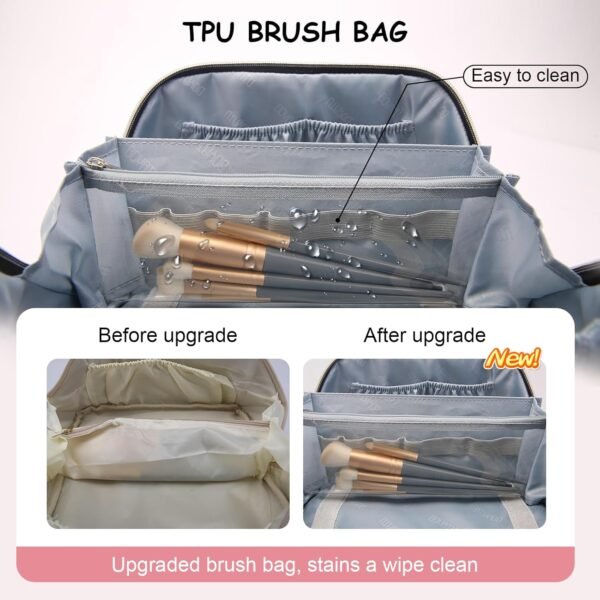 BOYATU Travel Makeup Bag for Women: Large Capacity Make up Bag with Compartments - Vegan Leather Cosmetic Bag set of 3 - Waterproof Toiletry Bag with Handle & Divider(D-04Pink) - Image 5