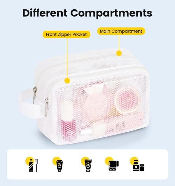 Vorspack Small Travel Toiletry Bag - Translucent Toiletry Bag for Women Hanging Toiletries Bag for Men Water Resistant Doop Kit Travel Bag for Toiletries Accessories - White - Image 3