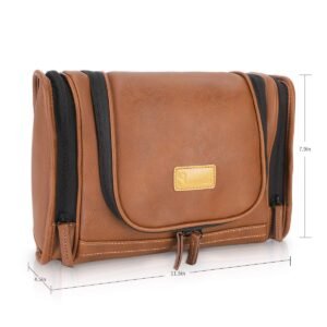 MIRASON Travel Toiletry Bag, Hanging Toiletry Bag for Men, Leather Travel Shower Bag for Toiletries Dopp Kit Bathroom Bag with Metal Hook, Gift for Men (Brown)