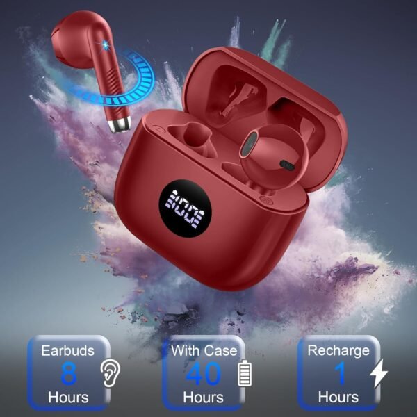 Wireless Earbuds, Bluetooth 5.4 Headphones LED Power Display Ear Buds Bass Stereo, Bluetooth Earbuds in-Ear Noise Cancelling Mic, 40H Playback Mini Case IP7 Waterproof Sports Earphones for Android iOS - Image 7