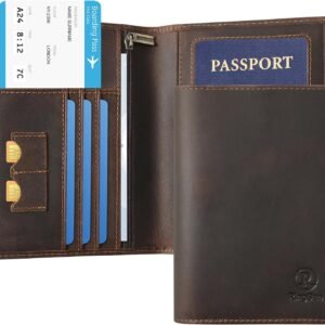 Ringsun Leather Passport Cover for Men Women, RFID Passport Wallet Case Travel Passport Holder for Family