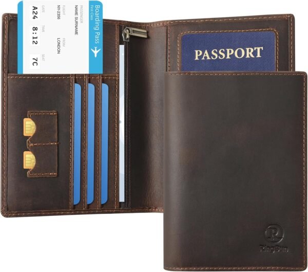 Ringsun Leather Passport Cover for Men Women, RFID Passport Wallet Case Travel Passport Holder for Family - Image 2
