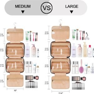 Travel Hanging Toiletry Bag for Women, Holds Full-Size Shampoo, with Jewelry Organizer Compartment, Extra Large Makeup Bag, Waterproof Cosmetic Bag, Toiletries Kit Set with Trolley Belt, Black