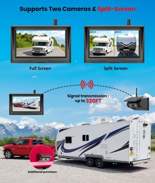 Solar Wireless Magnetic Backup Camera for Truck: 5" 1080P Recording Monitor Portable Trailer Rear View Camera, 1Mins DIY Install & Long Battery Life IR Night Vision RV Camera for Camper-S3 - Image 7