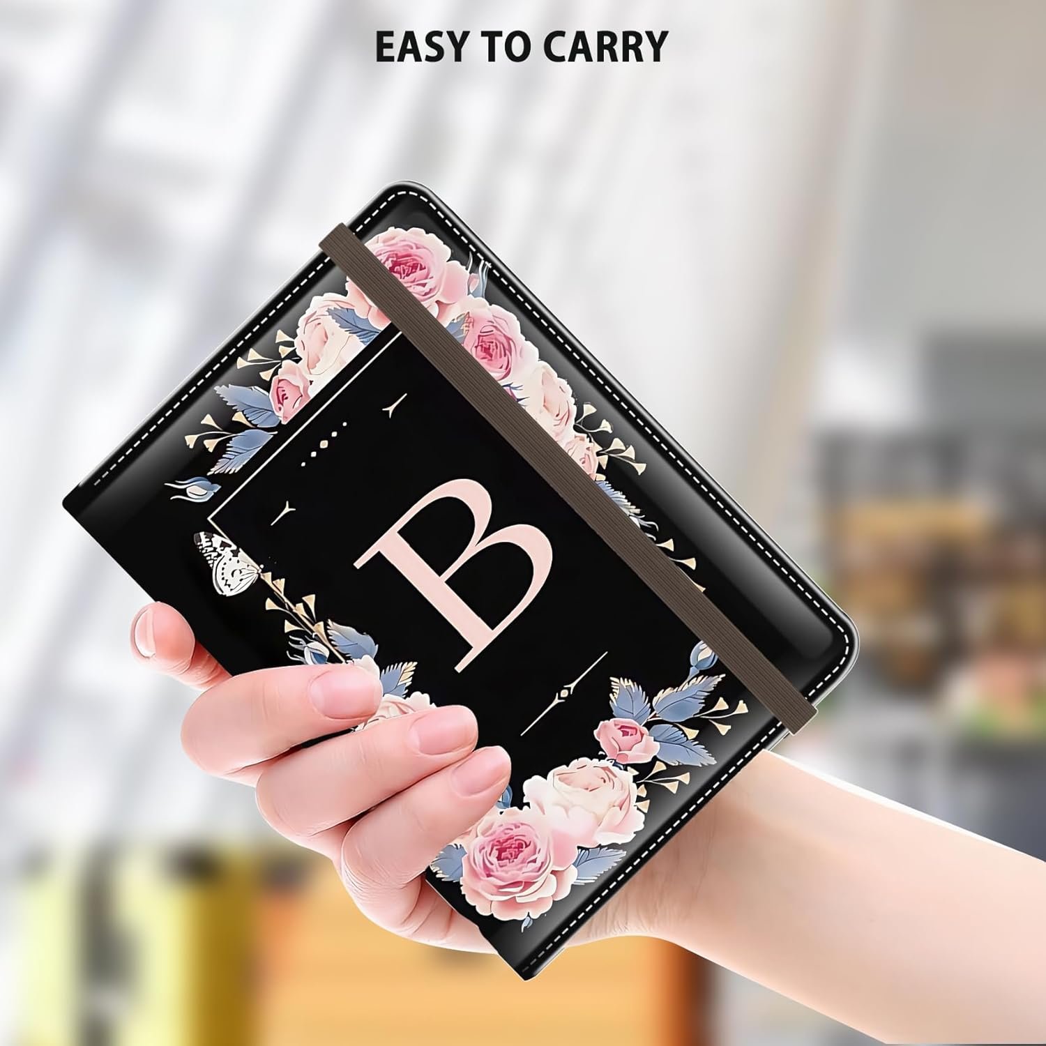 Initial Passport Holder, RFID Blocking Personalized Letter Passport Cover Wallet with Credit Card Slot and Boarding Pass Slot Combo, Leather Travel Documents Organizer Women Men, Flower letter B - Image 7