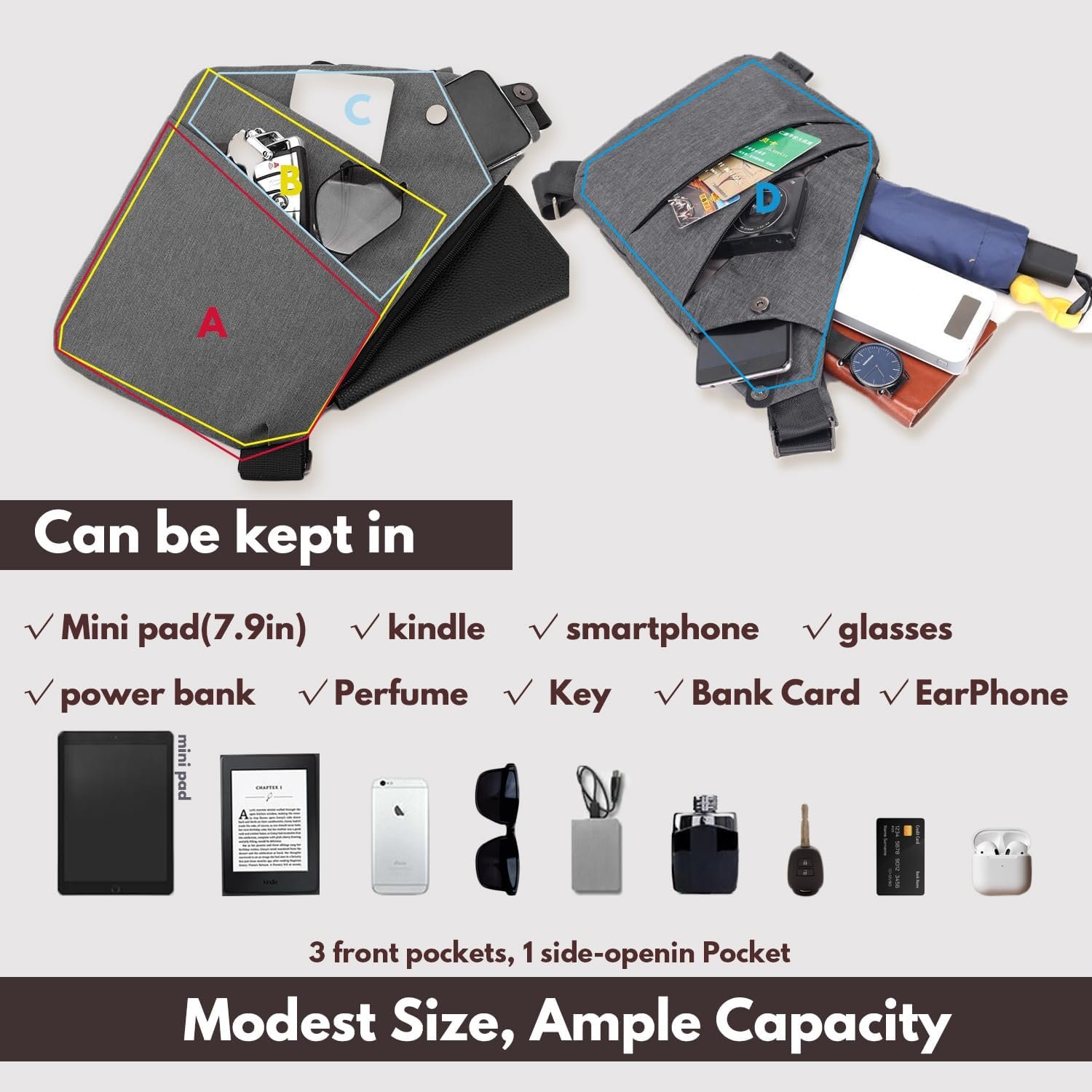 Anti Theft Travel Bag,Anti Theft Crossbody Bag, Sling Bag Travel Crossbody Bag for Women Men - Image 4