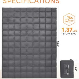 KingCamp Ultralight Camping Blanket, Packable Down Alternative Puffy Wearable Blankets Weatherproof Warm Package Quilt with Snap Buttons for Outdoor Hiking Travel Picnic Stadium (69″ x 53″, Charcoal)