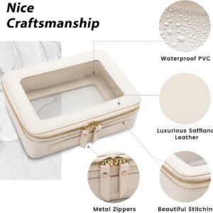 Aveniee Clear Makeup Bag Organizer, Travel Toiletry Bag Cosmetic Case for Women, Portable Make Up Skincare Pouch Car Organizer Bag with Zippers for Essentials,White