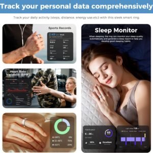 Smart Ring for Men Women, Health & Fitness Tracker with Heart Rate, Sleep Monitor, Step Counter, IP68 Waterproof, Silver #13