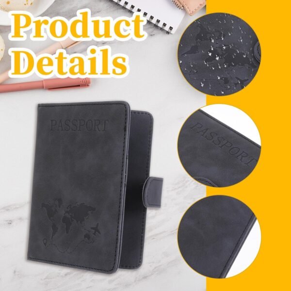 Passport Holder for Travel Essentials, Passport Wallet Cover Case for Men Women PU Leather Pass-port Book Holder for Family Cruise Ship Accessories Vacation Travel Must Haves, Black - Image 4