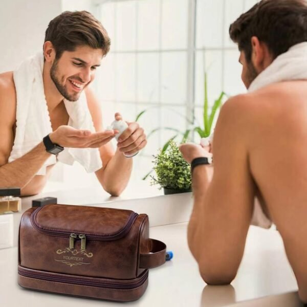 Toiletry Bag for Men, Large Leather Leather Shaving Kit, Travel Essentials Dopp kit, Gifts for Father, Dad, Boyfriend, Grandpa, Shaving Kit for Men Bag - Image 5