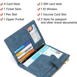 RFID Blocking Leather Passport Wallet Cover Case with Pen and Card Slots Travel Wallet for Women/Men Travel Must Haves Accessories