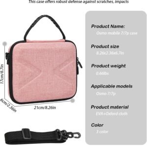 Hard Case for Osmo Mobile 7P / 7, Portable Storage for OM 7P/7, Shoulder Bag for DJI OM 7 /7P Smartphone Gimbal Stabilizer Accessories Case, Pink
