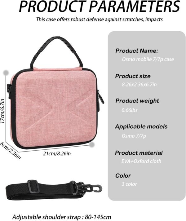Hard Case for Osmo Mobile 7P / 7, Portable Storage for OM 7P/7, Shoulder Bag for DJI OM 7 /7P Smartphone Gimbal Stabilizer Accessories Case, Pink - Image 2