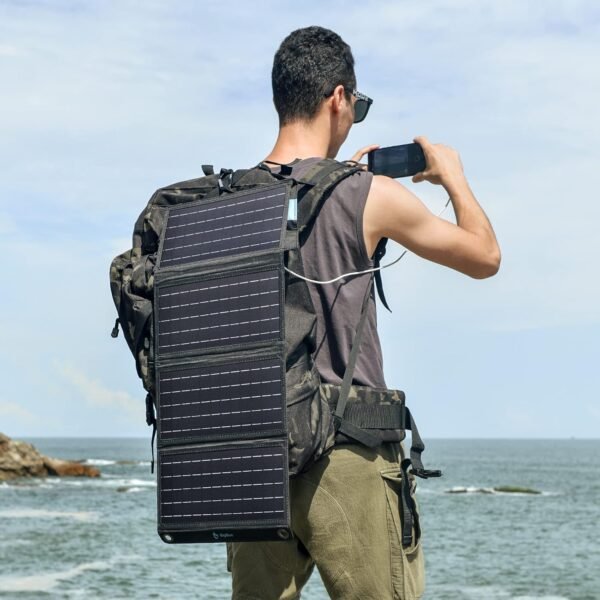 BigBlue 28W Solar Charger with 3 USB Ports(5V/4.8A Max in Total), Portable Solar Phone Charger, Foldable Camping Solar Panels Compatible for iPhone 11/Xs/XS Max/XR/X/8/7, iPad, Galaxy S9/S8, LG etc - Image 6