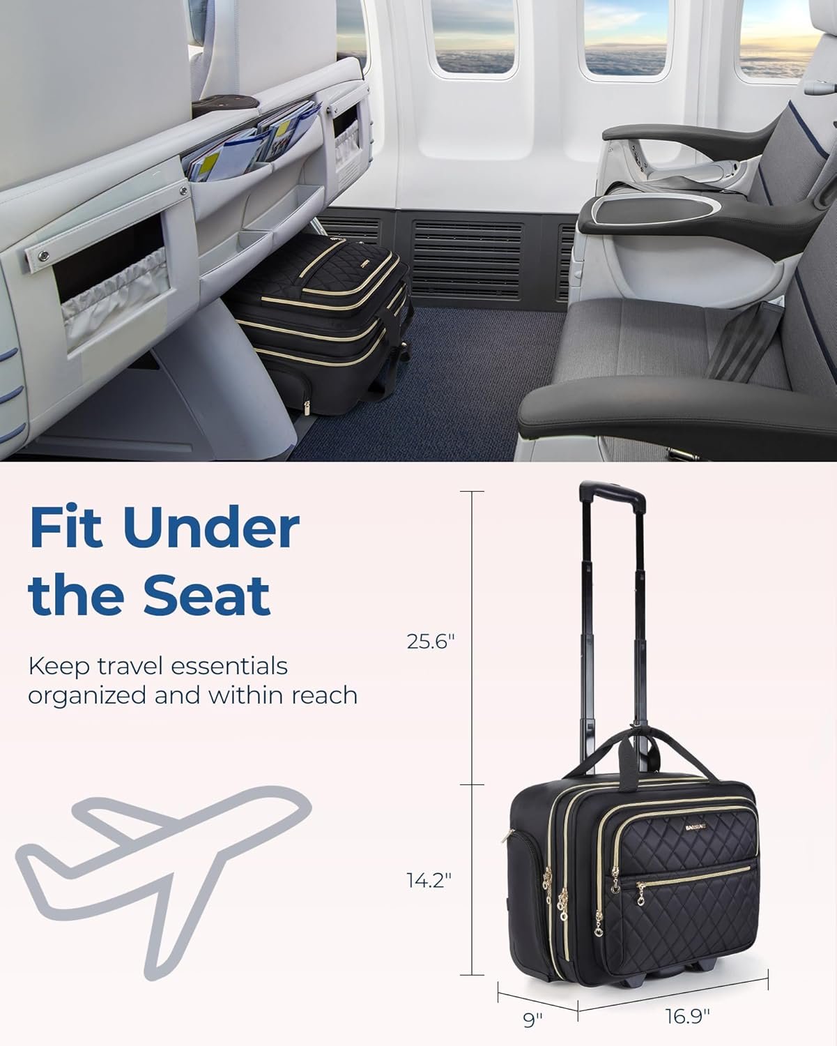 BAGSMART Women's Rolling Laptop Bag for 15.6 Inch Laptop, Underseat Carry-On Luggage with TSA Lock, Wheeled Computer Briefcase for Travel Work Business, Black - Image 5