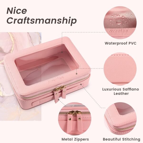 Aveniee Clear Makeup Bag Organizer, Travel Toiletry Bag for Women, Waterproof Cosmetic Pouch with Zippers,Car Accessories Organizers and Storage Case,Pink - Image 5