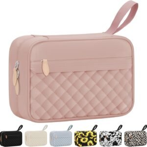 Travel Toiletry Bag for Women with Hanging Hook, Waterproof TSA Approved Cometic Toiletry Bag Organizers Leakproof Make up Bags for Women Pink