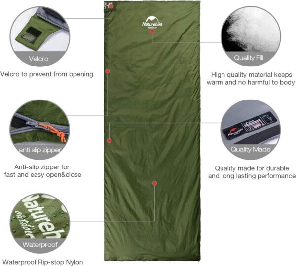Naturehike Lightweight Compact Sleeping Bag, Envelope Ultralight Backpacking Sleeping Bag Portable, Waterproof, Comfort with Compression Sack for 3 Seasons Camping, Traveling, Hiking - Image 5