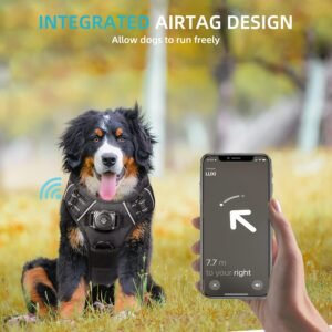 AirTag Dog Harness, Integrated Dog Vest with 100% Waterproof Air Tag Holder, No-Pull No-Choke Reflective Dog Vest Harness with Apple Air Tag Case for Small Medium Large Dogs (Black, L)