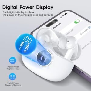 Wireless Earbuds, 2025 Bluetooth 5.3 Headphones, 50H Playback Deep Bass Stereo Ear Buds with LED Power Display Charging Case, IPX5 Waterproof in-Ear Earbuds for Smart Phone Laptop Computer Sports