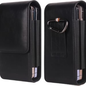 Cell Phone Waist Belt Bag Mens Leather, Mobile Phone Pouch Leather, Large Capacity Cellphone Waist Pack Belt Loop Holster Wallet Carrying Case Pocket Handbag Bumbag Holster with Card Holder