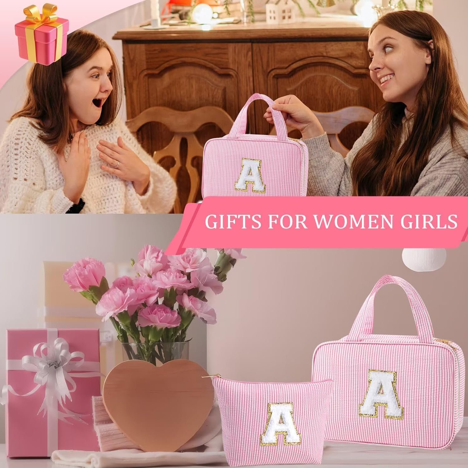 YOOLIFE Hanging Toiletry Bag Makeup Bag for Women Girls, Initial Toiletry Bag Cosmetic Bag, Personalized Birthday Gifts for Women Teen Girls, Letter A, Blue - Image 6