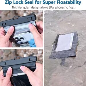 Waterproof Phone Pouch Bag Floating with Zip Lock Seal, 2 Pack 9″ Cell Phone Dry Bag for iPhone 16 15 14 13 12 11 Plus Pro Max Samsung S20-S24 Ultra, Water Proof Case Holder for Swimming White