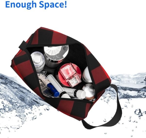 Travel Toiletry Bag for Women Men Leather Makeup Bag Large Portable Travel Organizer Buffalo Check Cosmetic Bag with Hanging Hook Travel Bathroom Bag Zipper Pouch Purse - Image 5