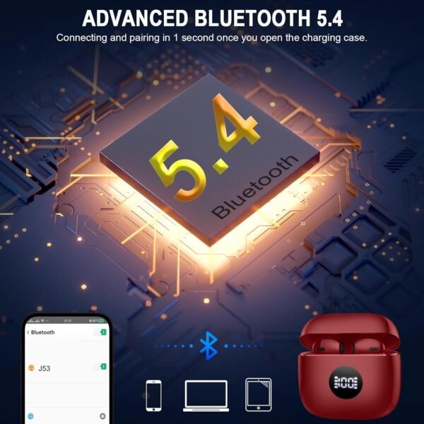 Wireless Earbuds, Bluetooth 5.4 Headphones LED Power Display Ear Buds Bass Stereo, Bluetooth Earbuds in-Ear Noise Cancelling Mic, 40H Playback Mini Case IP7 Waterproof Sports Earphones for Android iOS - Image 3