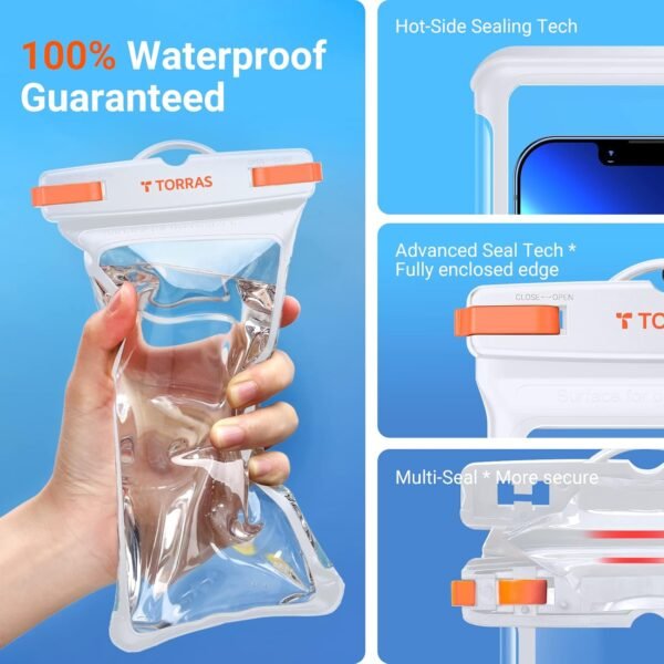 TORRAS IPX8 Waterproof Phone Pouch, Underwater Screen Touchable, Floating Waterproof Phone Case with Lanyard for Pixel 10 pro XL iPhone 16 Pro Max 15 S25, Dry Bag Cruise Travel Essentials 6.9", White - Image 6