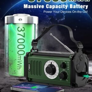 10000mAh Emergency Radio, Solar Radio, Hand Crank Radio, NOAA AM FM Weather Radio, 4 Charging Methods, Polymer Battery, Flashlight & Reading Lamp, SOS Alarm, Phone Charger for Emergency