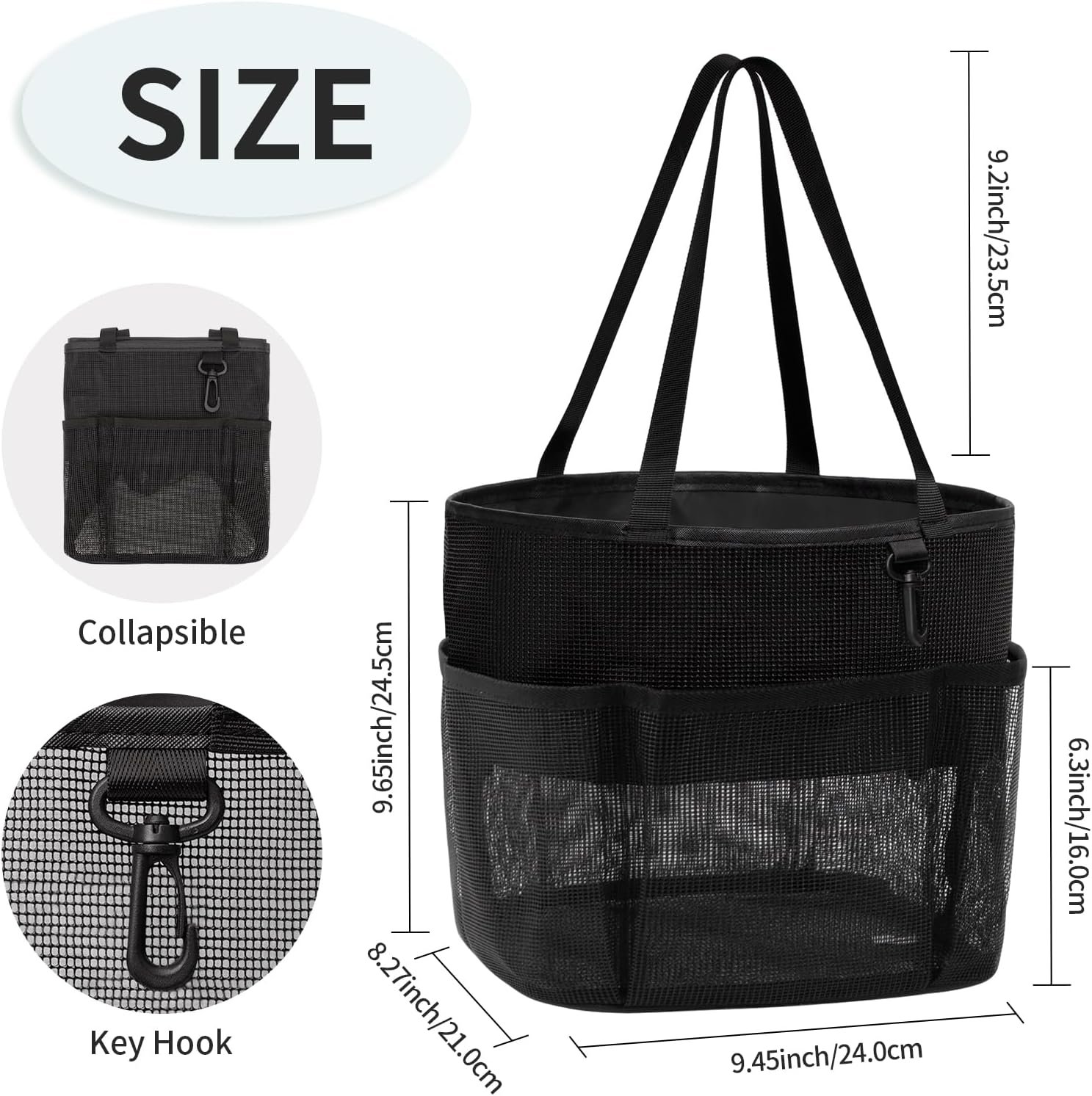 Mesh Shower Caddy Portable, Large Capacity Shower Bag Quick Dry Bathroom Tote, Travel Toiletry Bag Organizer with 6 Pockets for Dorm Room, Gym, Bathroom, Swimming, Camping, Beach, Travelling - Image 3
