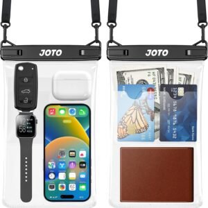 JOTO 2 Pack Large Waterproof Phone Pouch Bag, IPX8 Big Underwater Dry Bag with Lanyard for iPhone 16 15 14 Plus Pro Max, Galaxy S24 S23 Ultra, Airpods Cash Credit Card Essentials -Black