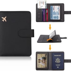 Melsbrinna Rfid Passport Holder for Travel women/Men, Cute Passport Wallet Rfid Blocking Card Slots, Rfid Passport Cover/CaseTravel Wallet, Passport Book Holder (1, Black)