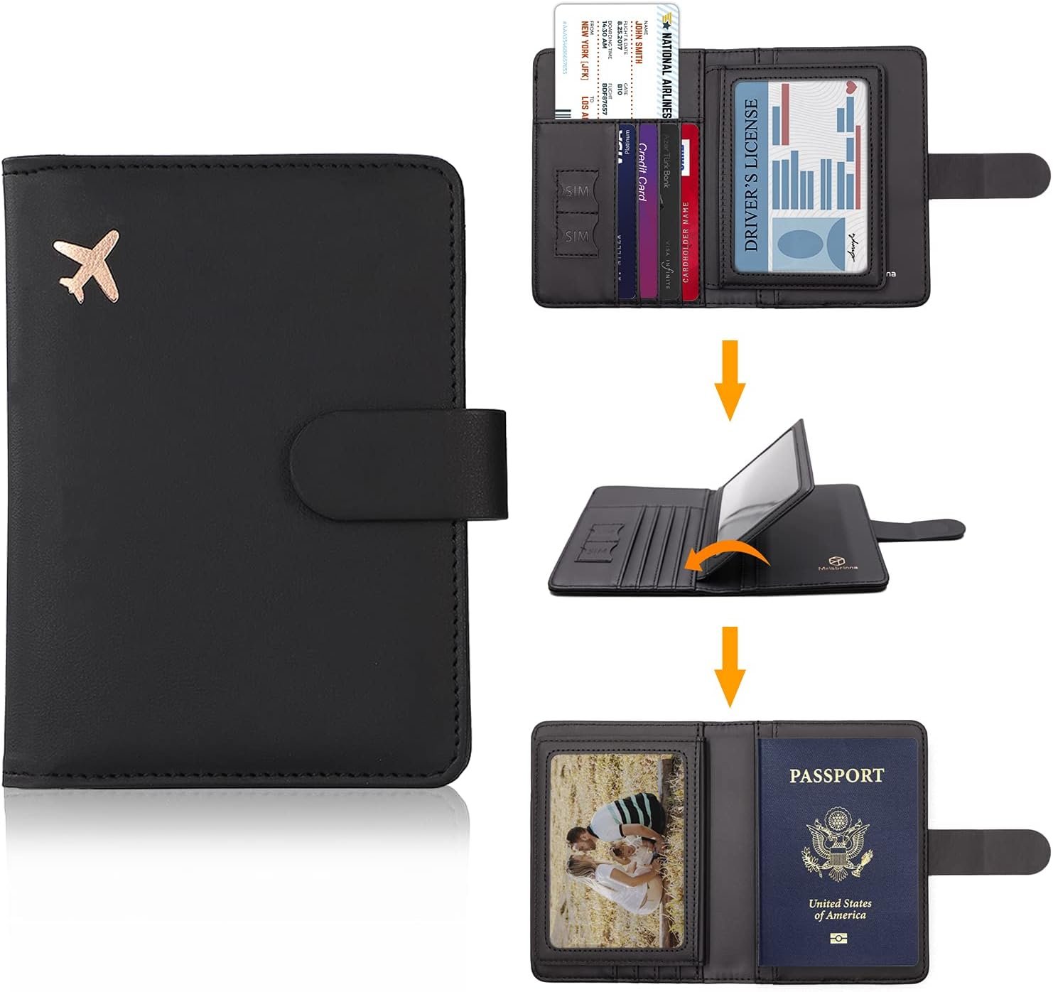 Melsbrinna Rfid Passport Holder for Travel women/Men, Cute Passport Wallet Rfid Blocking Card Slots, Rfid Passport Cover/CaseTravel Wallet, Passport Book Holder (1, Black) - Image 2