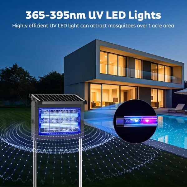 Solar Bug Zapper Outdoor, Mosquito Zapper Waterproof Electric Fly Zapper Rechargeable Mosquito Killer Lamp with 10W Solar Panel, 4500V Cordless Fly Trap for Backyard, Patio, Garden, RV, Camping - Image 7
