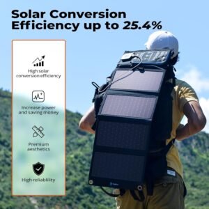 BigBlue Portable Solar Charger 28W with Digital Ammeter,25.4% High-Efficiency, USB-A/USB-C Ports, Folding Waterproof Solar Panels with Carabiners for Camping, Backpacking, Phones, Tablets, Power Bank