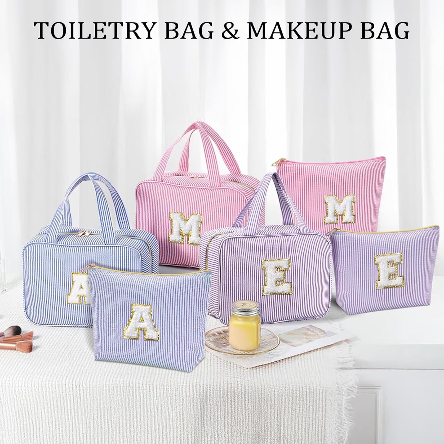 YOOLIFE Hanging Toiletry Bag Makeup Bag for Women Girls, Initial Toiletry Bag Cosmetic Bag, Personalized Birthday Gifts for Women Teen Girls, Letter A, Blue - Image 7