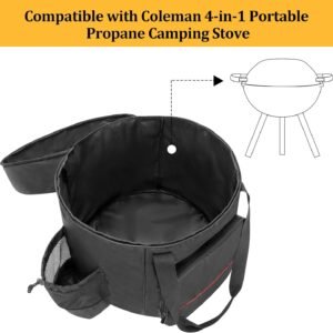 samdew Stove Carry Bag Compatible with Coleman 4-in-1 Portable Propane Camping Stove, Outdoor Grill Storage Case with Pockets for Grill Tools, for Camping, Tailgating, Grilling, Bag Only