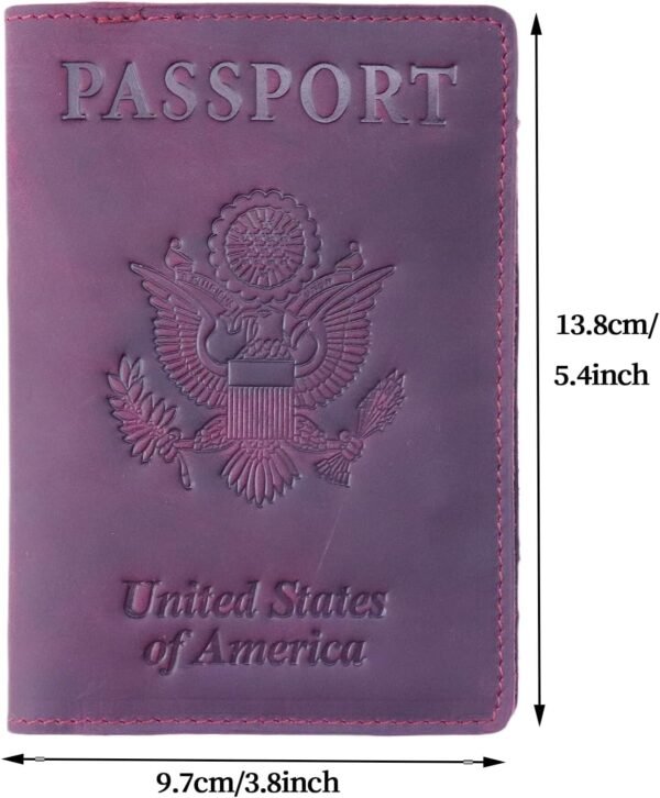 RFID Blocking Passport Holder Travel Wallet Genuine Leather Passport Case Cover Travel Document Organizer (Retro Red) - Image 4