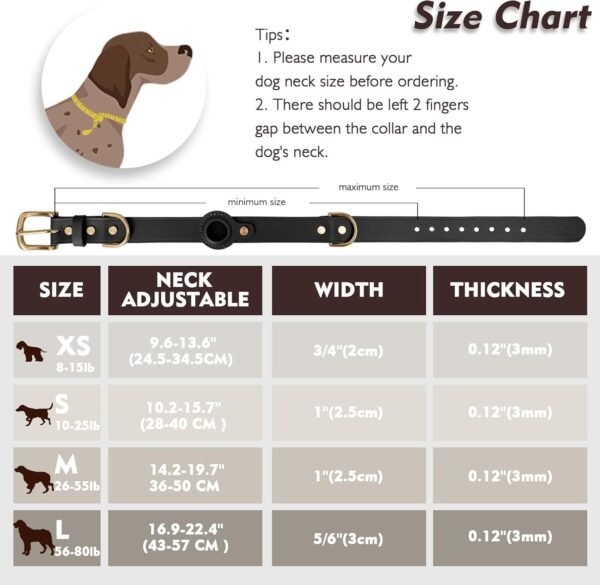 AirTag Dog Collar - 100% Genuine Leather Dog Collar with Apple AirTag Holder, Suitable for Large Dogs, Black, L, Adjustable Size 16.9-22.4 Inch - Image 2
