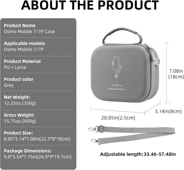 Osmo Mobile 7P Carrying Case, PU Portable Shoulder Bag for DJI OM 7 Pro/7 – Protective Travel Storage Case Smartphone Gimbal Stabilizer Accessories, Gray - Image 7