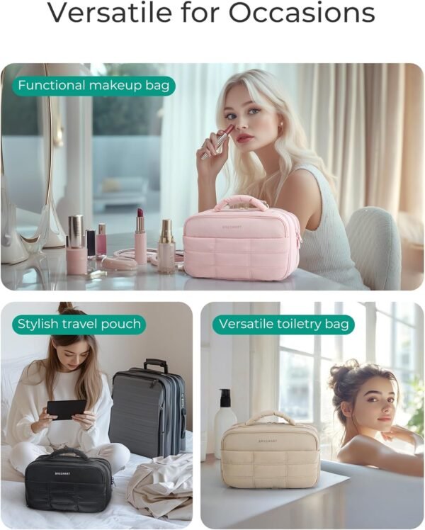 BAGSMART Toiletry Bag for Women, Travel Makeup Bag, Wide-open Portable Make Up Bag Organizer for Women for Travel Essentials Travel-Size Toiletries Accessories Bottles, Brushes, Khaki - Image 7